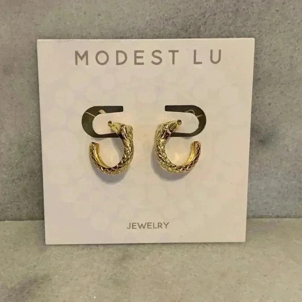 Gold Crystal Huggie Snake Hoop Earrings